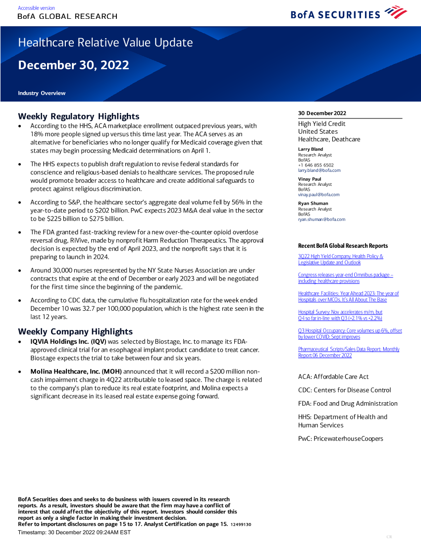BofA Global Research-Healthcare Relative Value Update December 30, 2022BofA Global Research-Healthcare Relative Value Update December 30, 2022_1.png